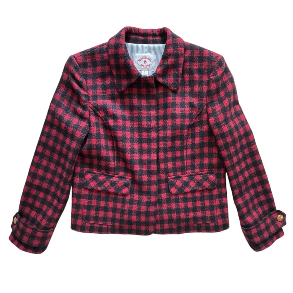 Brooks Brothers Red Fleece Wool Check Cropped Jacket | 6 - Picture 6 of 13